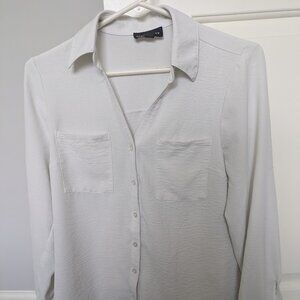 Fortune and Ivy womens white button down blouse long sleeve textured size S